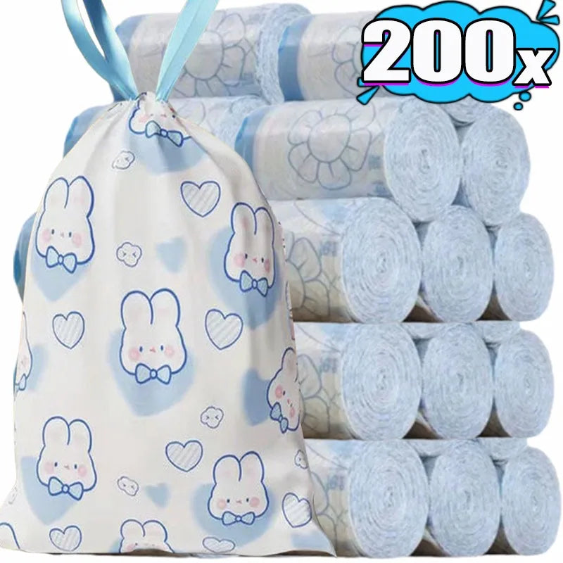 Drawstring Garbage Bag Large Capacity Handheld Trash Bags Disposable Waste Bags for Kitchen Dormitory Thickened Garbage